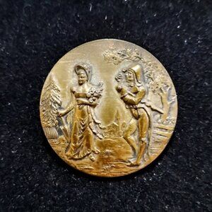 Antique French Fop Brass Relief Button 1890s Incroyable and Merveilleuse, ~1.5in